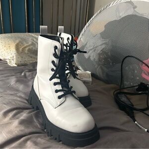 Levi's White and Black Combat Moto Boots